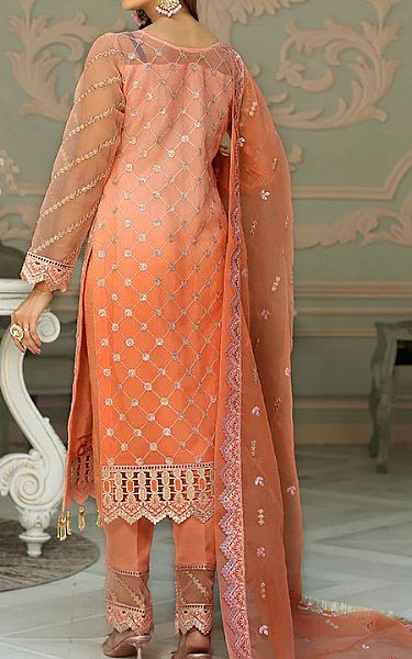 Maryams Coral Organza Suit | Pakistani Dresses in USA- Image 2