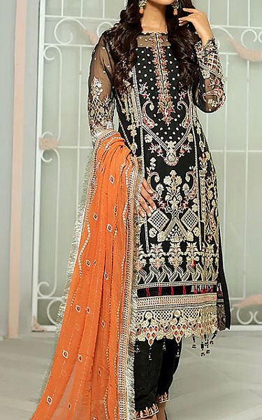 Maryams Black Organza Suit | Pakistani Dresses in USA- Image 1