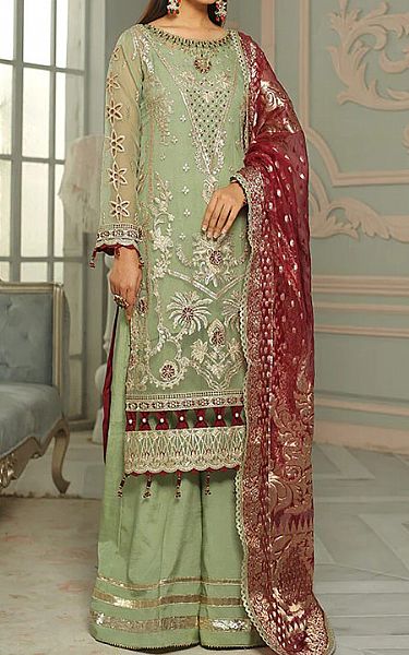 Maryams Pistachio Organza Suit | Pakistani Dresses in USA- Image 1