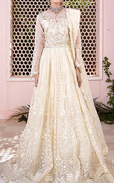 Maryams Off-white Organza Suit | Pakistani Embroidered Chiffon Dresses- Image 1