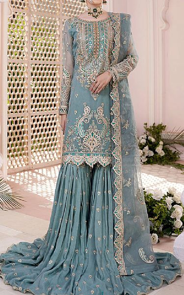 Maryams Baby Blue Organza Suit | Pakistani Wedding Dresses USA- Image 1