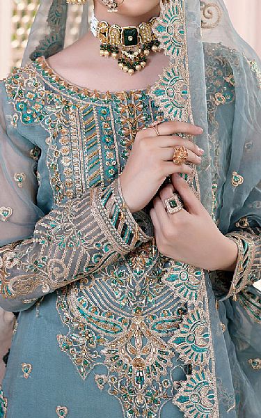Maryams Baby Blue Organza Suit | Pakistani Embroidered Chiffon Dresses- Image 2