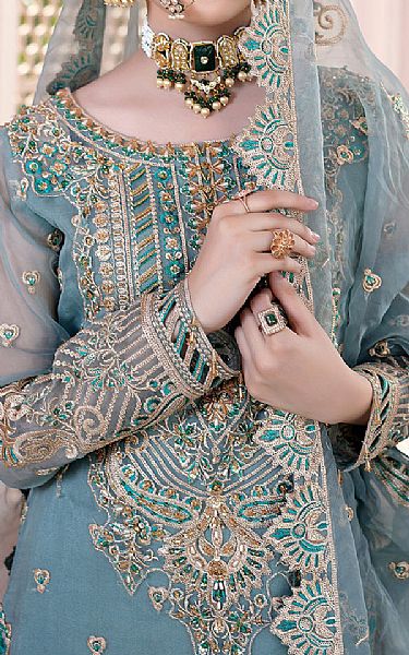 Maryams Baby Blue Organza Suit | Pakistani Wedding Dresses USA- Image 2