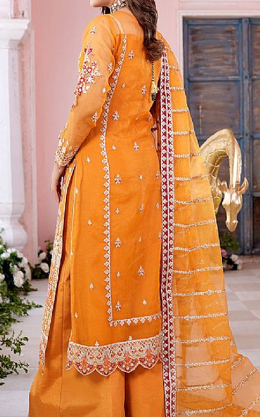 Maryams Mustard Organza Suit | Pakistani Embroidered Chiffon Dresses- Image 2