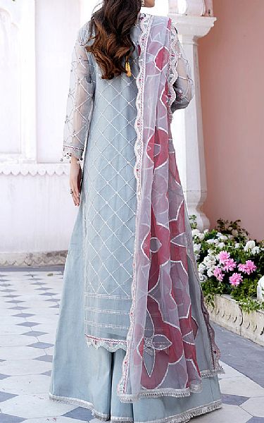 Maryams Light Grey Organza Suit | Pakistani Embroidered Chiffon Dresses- Image 2