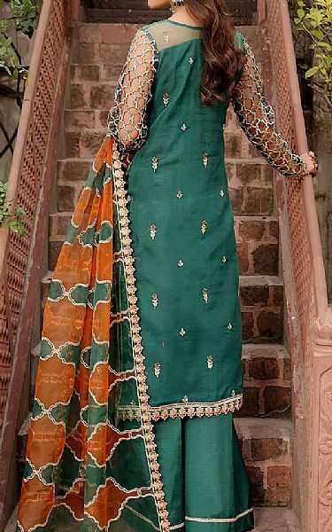 Maryams Teal Green Organza Suit | Pakistani Embroidered Chiffon Dresses- Image 2