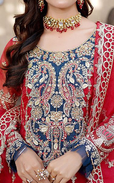 Maryams Red Ribbon Organza Suit | Pakistani Embroidered Chiffon Dresses USA- Image 3