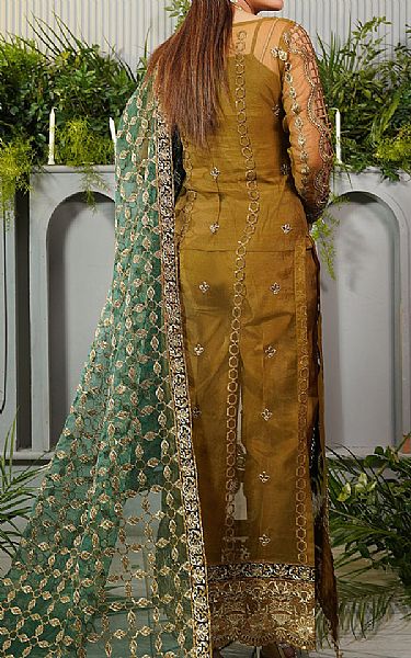 Maryams Olive Organza Suit | Pakistani Embroidered Chiffon Dresses- Image 2