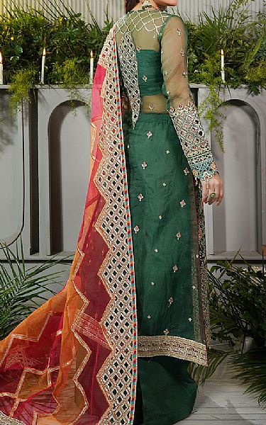 Maryams Green Organza Suit | Pakistani Embroidered Chiffon Dresses- Image 2