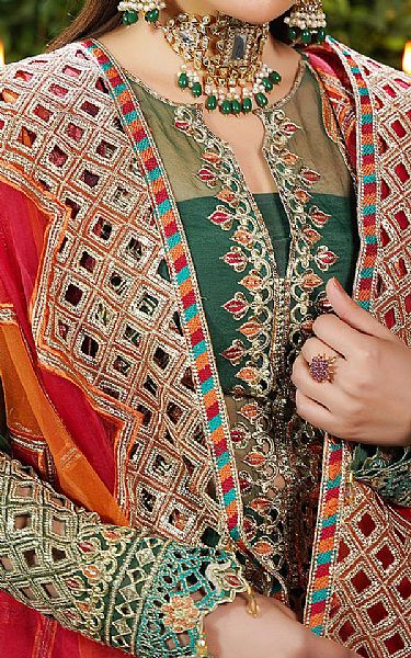Maryams Green Organza Suit | Pakistani Embroidered Chiffon Dresses- Image 3