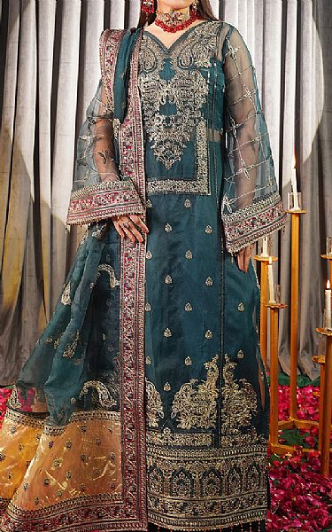 Maryams Blue Dianne Organza Suit | Pakistani Embroidered Chiffon Dresses- Image 1