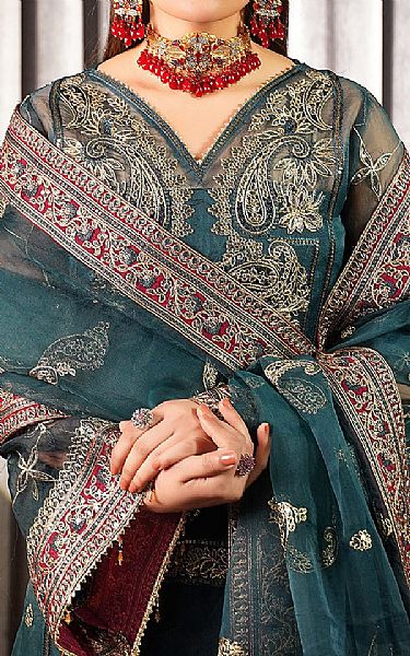 Maryams Blue Dianne Organza Suit | Pakistani Embroidered Chiffon Dresses- Image 3