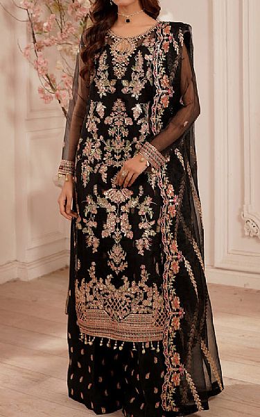 Maryams Black Organza Suit | Pakistani Embroidered Chiffon Dresses USA- Image 1