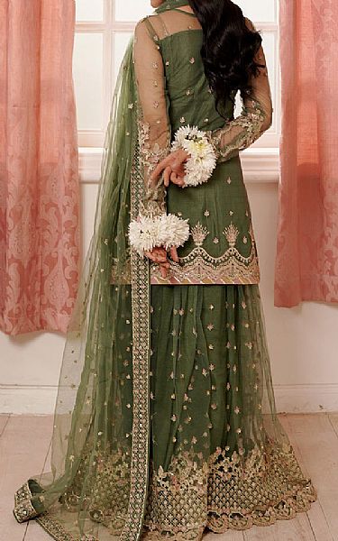 Maryams Green Net Suit | Pakistani Embroidered Chiffon Dresses USA- Image 2