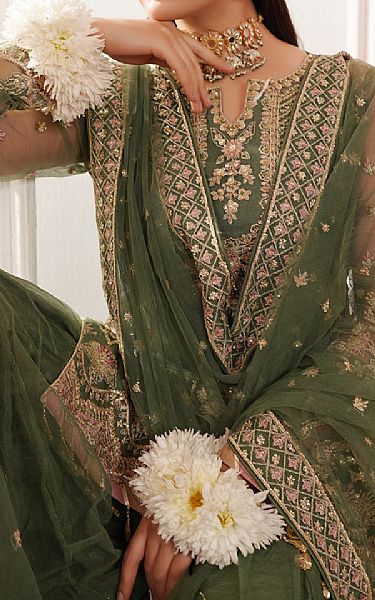 Maryams Green Net Suit | Pakistani Embroidered Chiffon Dresses USA- Image 3