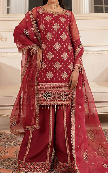 Maryams Vivid Burgundy Organza Suit | Pakistani Embroidered Chiffon Dresses USA- Image 1