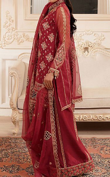 Maryams Vivid Burgundy Organza Suit | Pakistani Embroidered Chiffon Dresses USA- Image 3