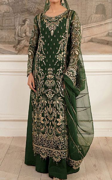 Maryams Green Organza Suit | Pakistani Embroidered Chiffon Dresses USA- Image 1