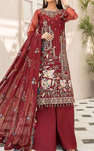 Maryams Auburn Red Organza Suit | Pakistani Dresses in USA- Image 1
