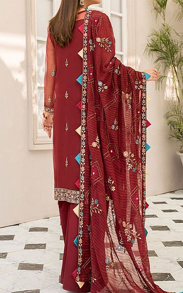 Maryams Auburn Red Organza Suit | Pakistani Dresses in USA- Image 2