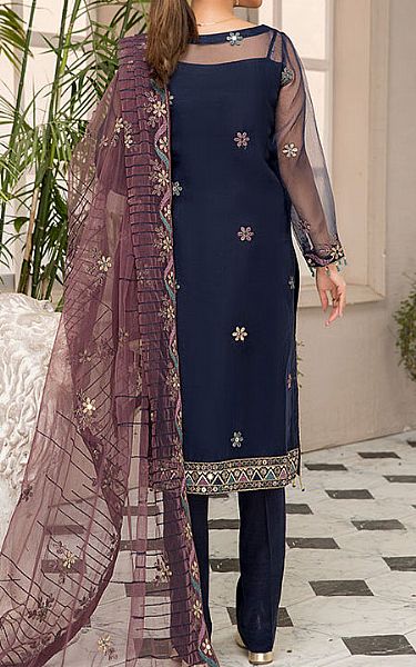 Maryams Navy Blue Organza Suit | Pakistani Dresses in USA- Image 2