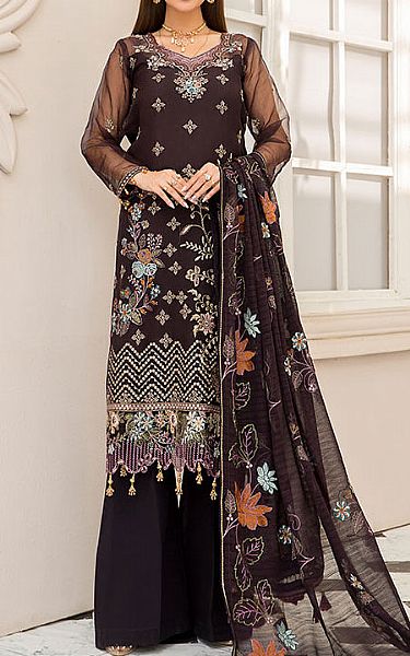 Maryams Redwood Brown Organza Suit | Pakistani Dresses in USA- Image 1