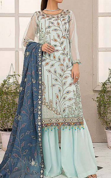 Maryams Light Cyan Organza Suit | Pakistani Dresses in USA- Image 1