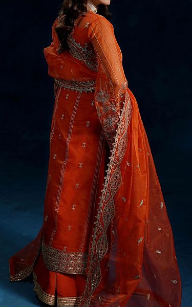 Maryams Bright Orange Organza Suit | Pakistani Embroidered Chiffon Dresses USA- Image 2