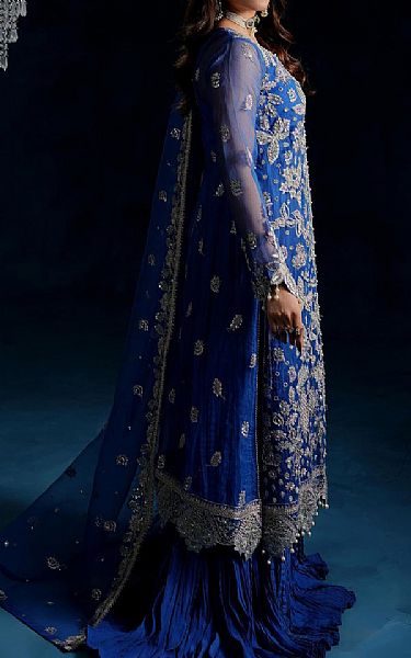 Maryams Blue Organza Suit | Pakistani Embroidered Chiffon Dresses USA- Image 2