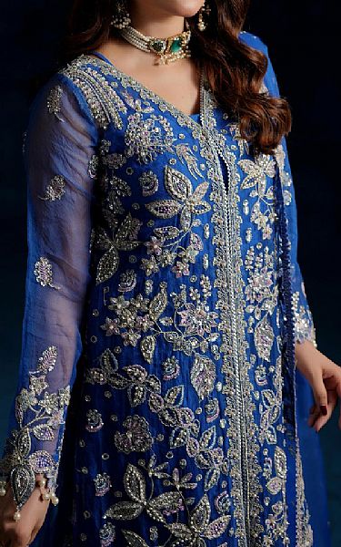 Maryams Blue Organza Suit | Pakistani Embroidered Chiffon Dresses USA- Image 3