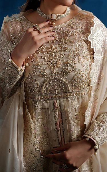 Maryams Ivory Organza Suit | Pakistani Embroidered Chiffon Dresses USA- Image 3