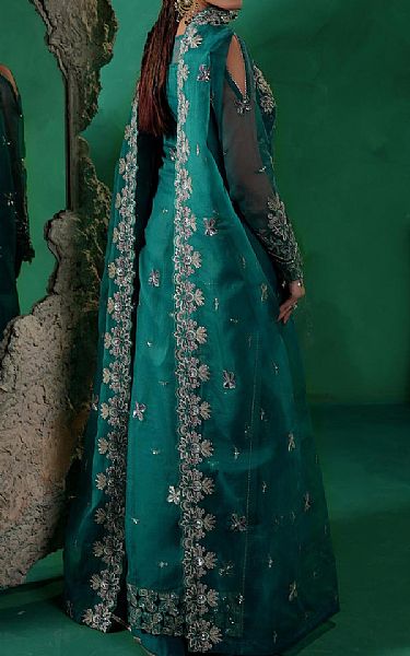 Maryams Teal Organza Suit | Pakistani Embroidered Chiffon Dresses USA- Image 2