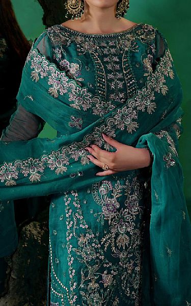 Maryams Teal Organza Suit | Pakistani Embroidered Chiffon Dresses USA- Image 3