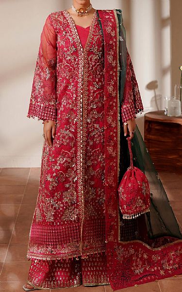 Maryams Hot Pink Organza Suit | Pakistani Embroidered Chiffon Dresses USA- Image 1