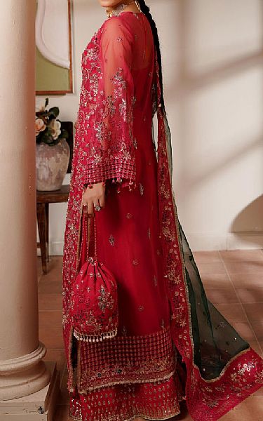 Maryams Hot Pink Organza Suit | Pakistani Embroidered Chiffon Dresses USA- Image 2