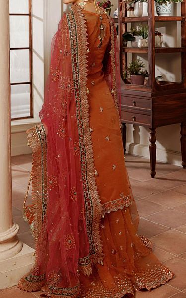 Maryams Orange Organza Suit | Pakistani Embroidered Chiffon Dresses USA- Image 2