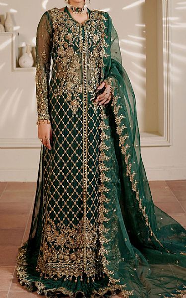 Maryams Green Organza Suit | Pakistani Embroidered Chiffon Dresses USA- Image 1