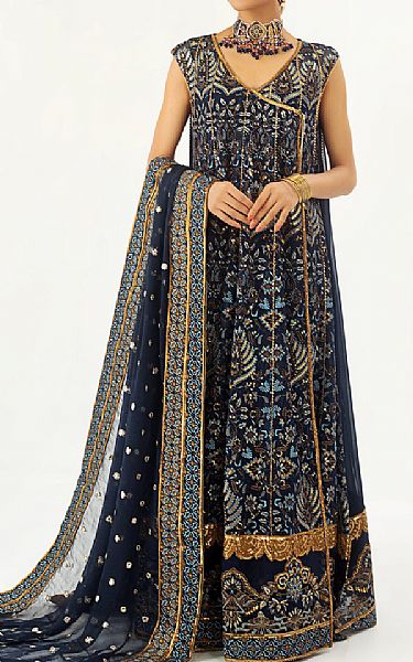 Maryum N Maria Navy Blue Chiffon Suit | Pakistani Embroidered Chiffon Dresses- Image 1