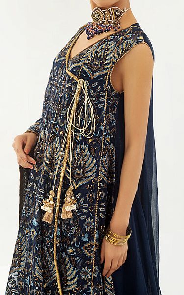 Maryum N Maria Navy Blue Chiffon Suit | Pakistani Embroidered Chiffon Dresses- Image 2