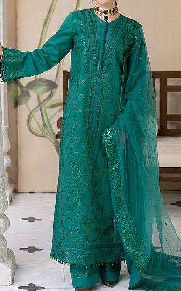 Maryum N Maria Emerald Green Lawn Suit | Pakistani Lawn Dress in USA- Image 1