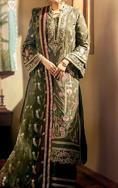Maryum N Maria Army Green Lawn Suit | Pakistani Lawn Suits- Image 1