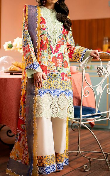 Maryum N Maria Light Green Raw Silk Suit | Pakistani Lawn Suits- Image 1