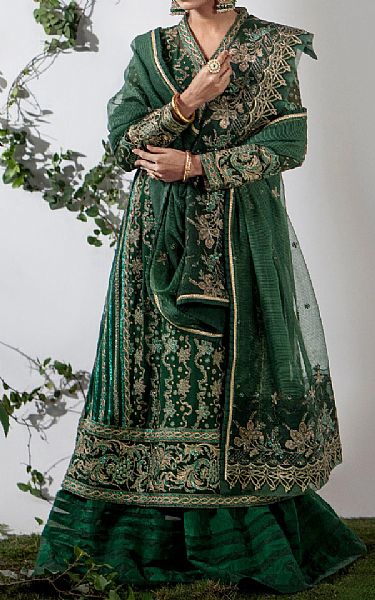 Maryum N Maria Green Organza Suit | Pakistani Embroidered Chiffon Dresses- Image 1