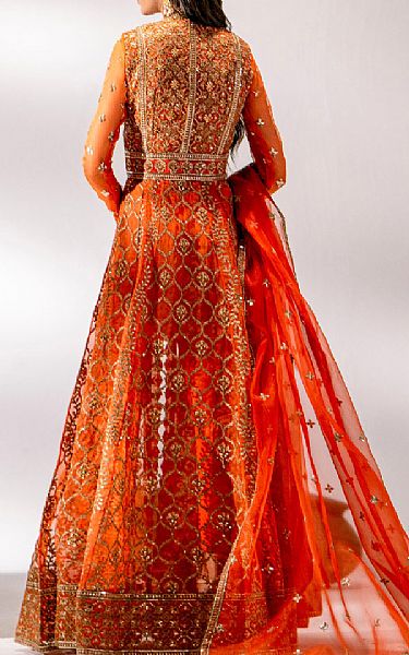 Maryum N Maria Orange Organza Suit | Pakistani Embroidered Chiffon Dresses- Image 2