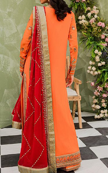 Maryum N Maria Safety Orange Chiffon Suit | Pakistani Embroidered Chiffon Dresses- Image 2