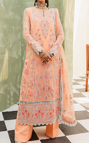 Maryum N Maria Peach Chiffon Suit | Pakistani Embroidered Chiffon Dresses- Image 1