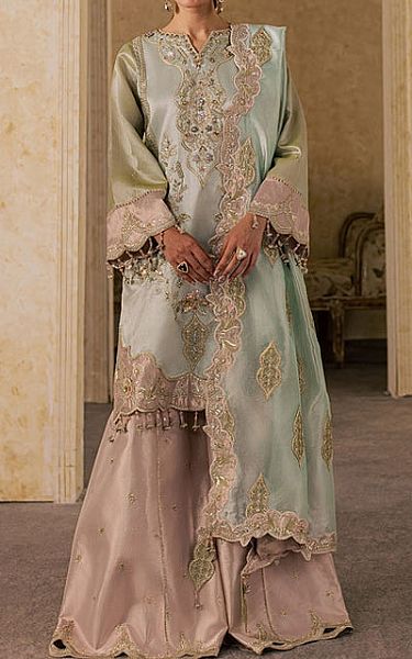 Maryum N Maria Pistachio Green Tissue Suit | Pakistani Embroidered Chiffon Dresses USA- Image 1