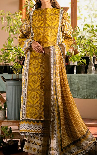 Maryum N Maria Golden Yellow Raw Silk Suit | Pakistani Lawn Suits- Image 1