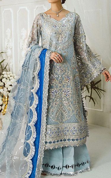 Maryum N Maria Baby Blue Net Suit | Pakistani Dresses in USA- Image 1