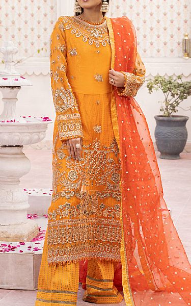Maryum N Maria Valentine Orange Chiffon Suit. | Pakistani Embroidered Chiffon Dresses- Image 1